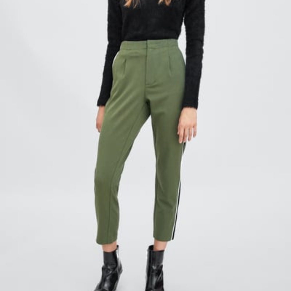 Zara - Pants With Side Stripes - Green Bnw
